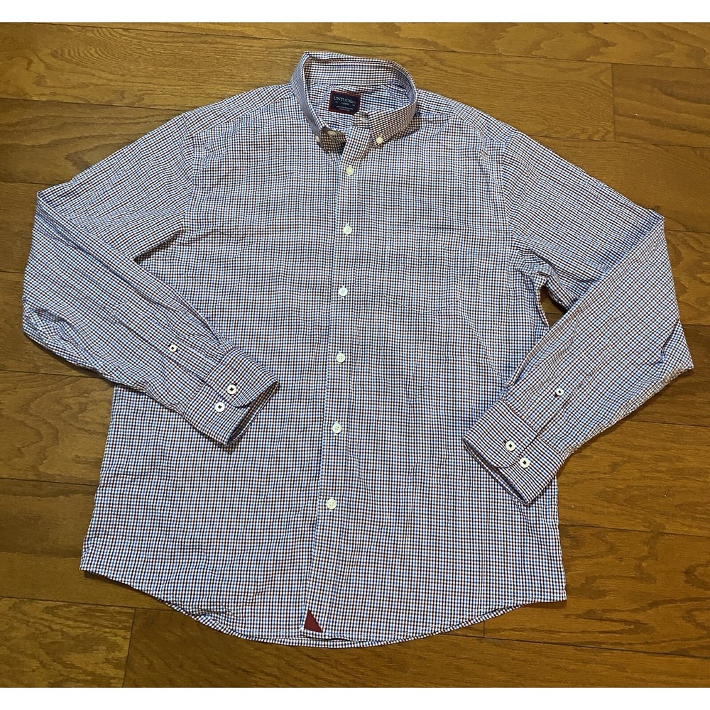 UNTUCKit Shirt Mens Large Blue Red Plaid Performance Button Up Nylon Stretch‎